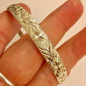 Etched Sterling Silver Adjustable Bangle Bracelet
